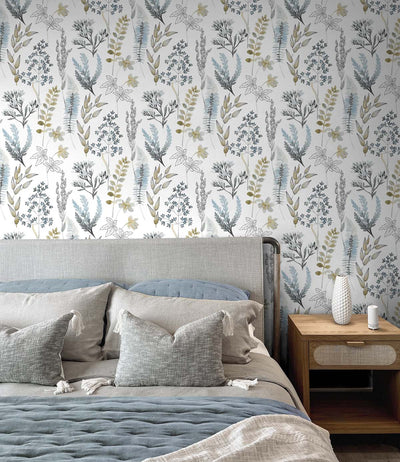 product image for Wild Garden Peel-and-Stick Wallpaper in Glacier Blue & Matte Brass 97