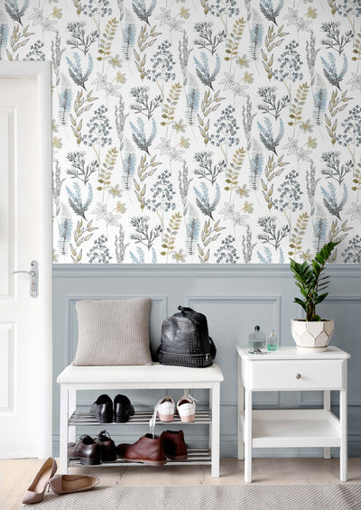 product image for Wild Garden Peel-and-Stick Wallpaper in Glacier Blue & Matte Brass 76