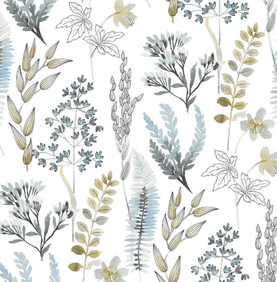product image of Sample Wild Garden Peel-and-Stick Wallpaper in Glacier Blue & Matte Brass 530