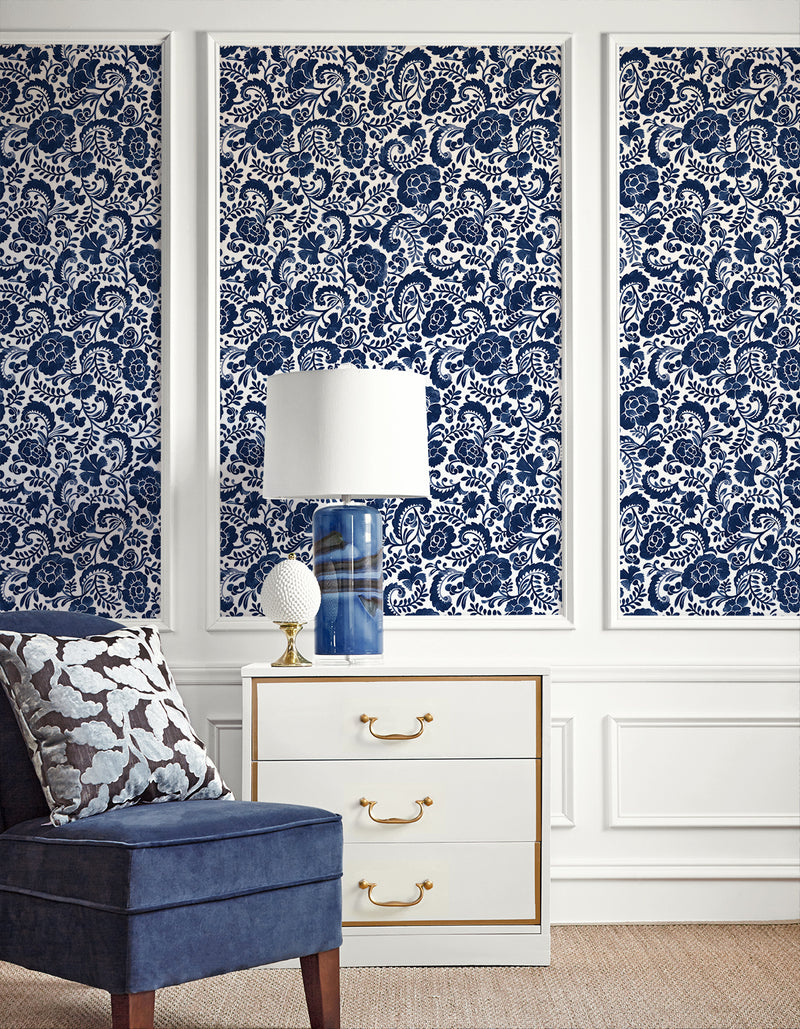 media image for Tonal Paisley Peel-and-Stick Wallpaper in Navy 239