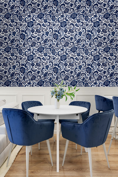 product image for Tonal Paisley Peel-and-Stick Wallpaper in Navy 88