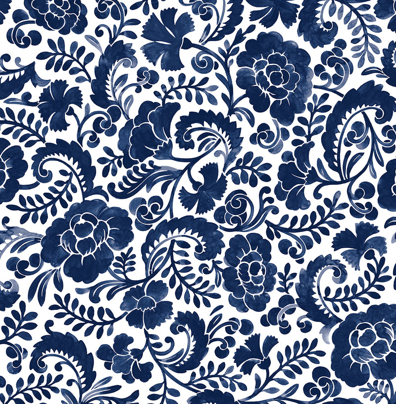 media image for Tonal Paisley Peel-and-Stick Wallpaper in Navy 235
