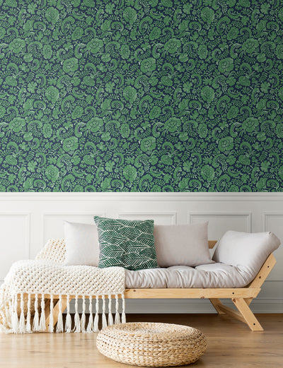 product image for Tonal Paisley Peel-and-Stick Wallpaper in Spearmint & Navy 1