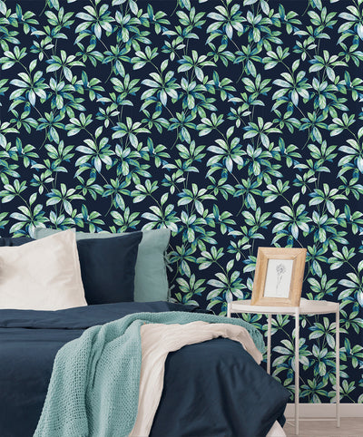 product image for Leaf Trail Peel-and-Stick Wallpaper in Navy & Spearmint 52