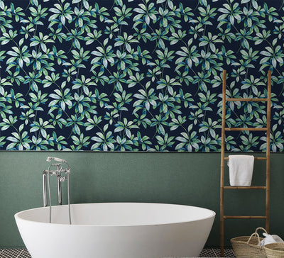 product image for Leaf Trail Peel-and-Stick Wallpaper in Navy & Spearmint 57