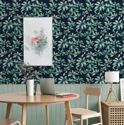 product image for Leaf Trail Peel-and-Stick Wallpaper in Navy & Spearmint 88