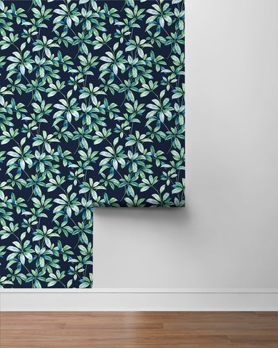 product image for Leaf Trail Peel-and-Stick Wallpaper in Navy & Spearmint 90