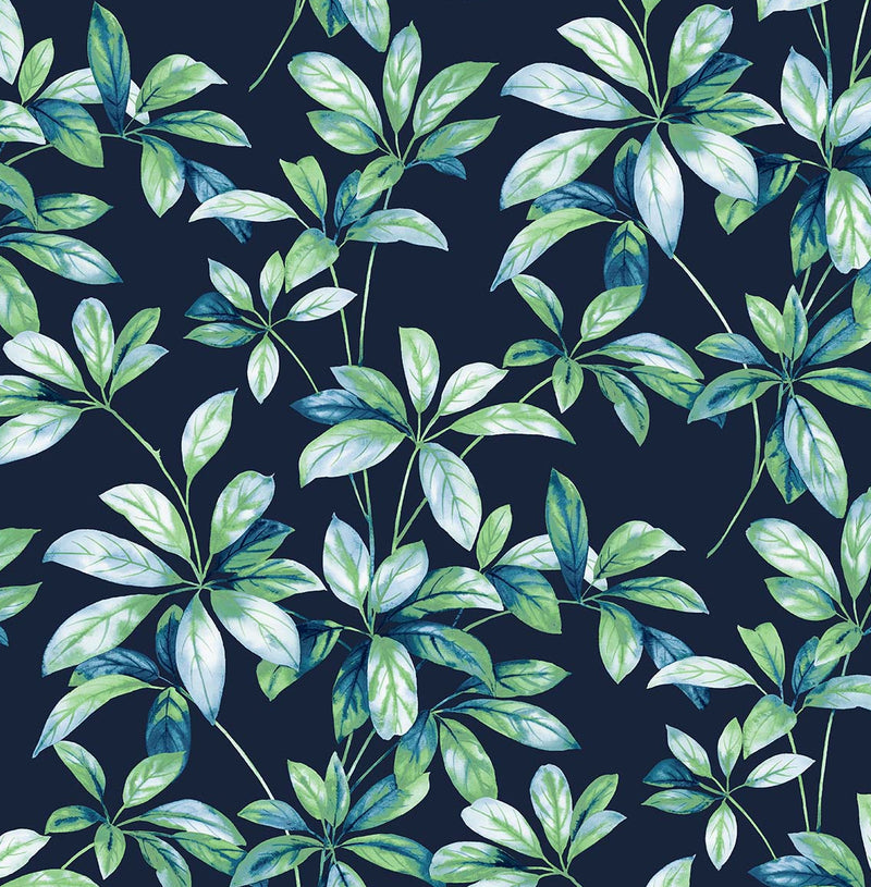 media image for Leaf Trail Peel-and-Stick Wallpaper in Navy & Spearmint 254
