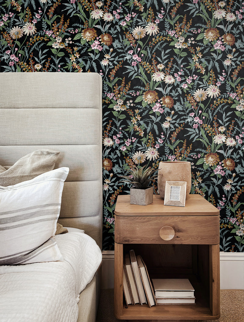 media image for Vintage Floral Peel-and-Stick Wallpaper in Onyx 267
