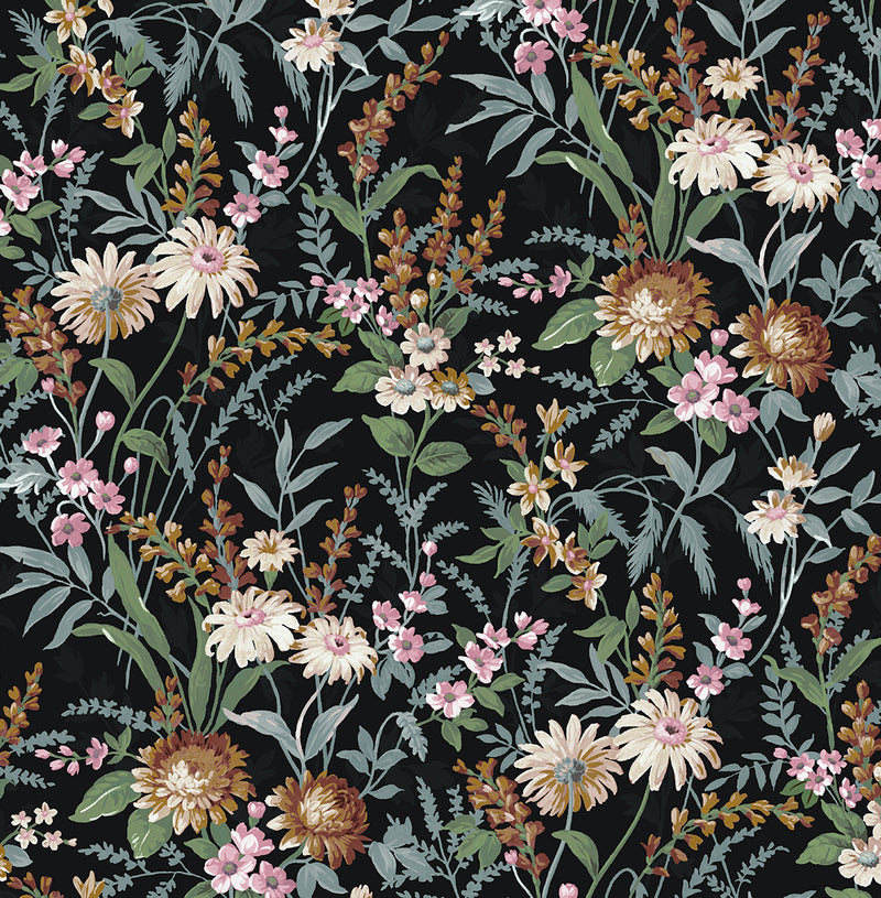 media image for Sample Vintage Floral Peel-and-Stick Wallpaper in Onyx 258