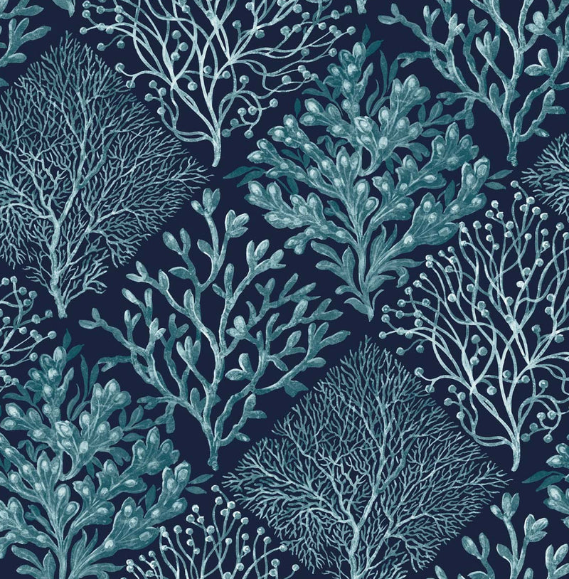 media image for Sample Seaweed Peel-and-Stick Wallpaper in Teal & Navy Blue 233