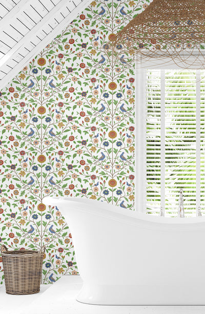 product image for Bird Toile Peel-and-Stick Wallpaper in White 83