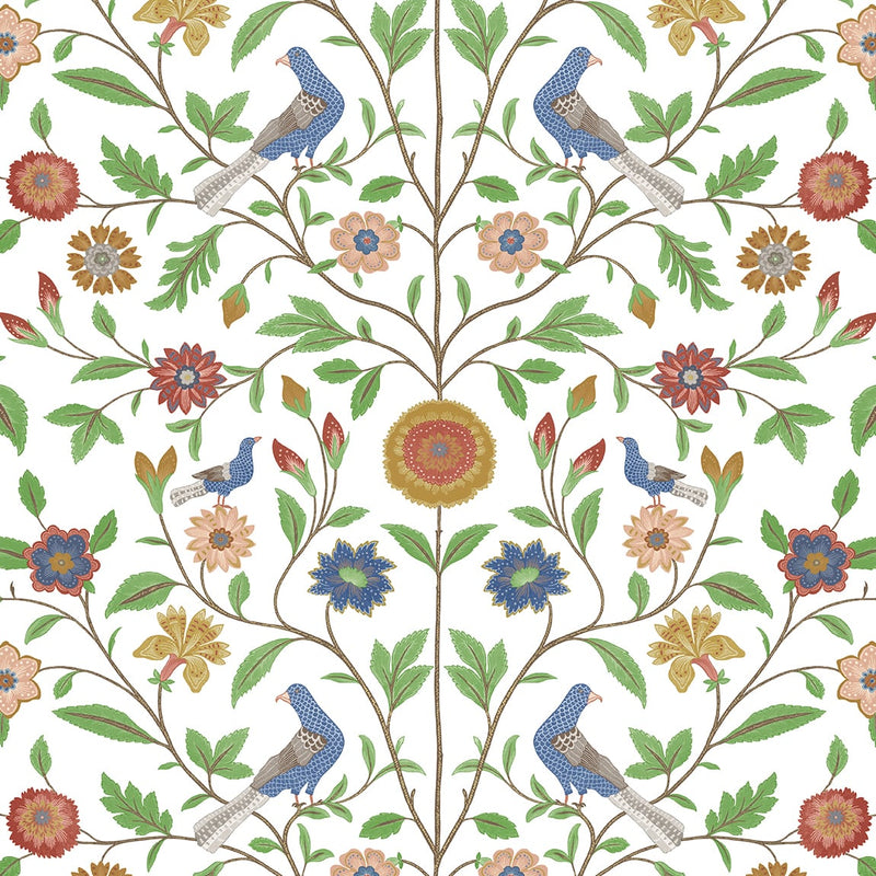 media image for Bird Toile Peel-and-Stick Wallpaper in White 234