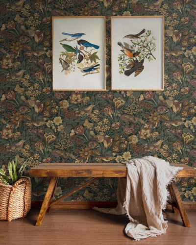 product image for Bird Floral Peel-and-Stick Wallpaper in Mahogany & Graphite 65