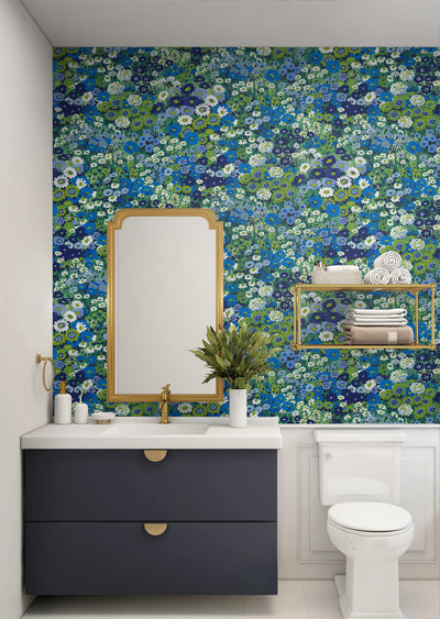 product image for Floral Meadow Peel-and-Stick Wallpaper in Bright Blue & Sap Green 46
