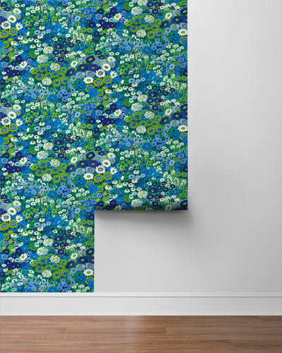 product image for Floral Meadow Peel-and-Stick Wallpaper in Bright Blue & Sap Green 27