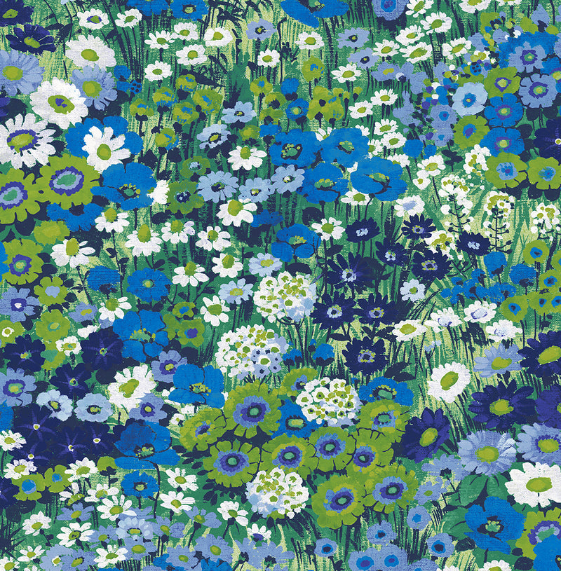 media image for Floral Meadow Peel-and-Stick Wallpaper in Bright Blue & Sap Green 27