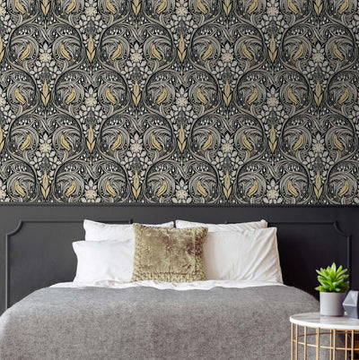 product image for Bird Ogee Peel-and-Stick Wallpaper in Ebony & Sepia 56