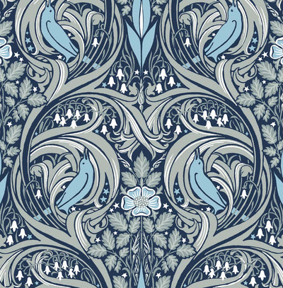 product image of Bird Ogee Peel-and-Stick Wallpaper in Navy & Sky Blue 542