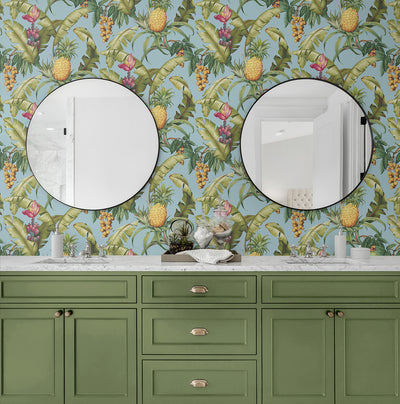 product image for Pineapple Floral Peel-and-Stick Wallpaper in Sky Blue 18