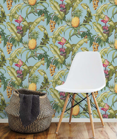 product image for Pineapple Floral Peel-and-Stick Wallpaper in Sky Blue 6