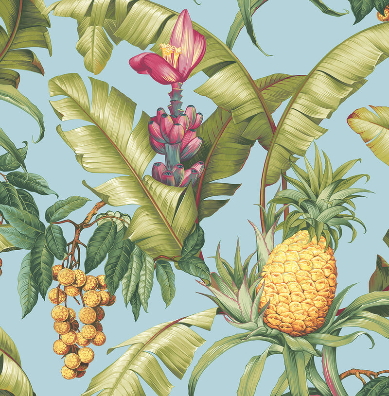 media image for Pineapple Floral Peel-and-Stick Wallpaper in Sky Blue 297