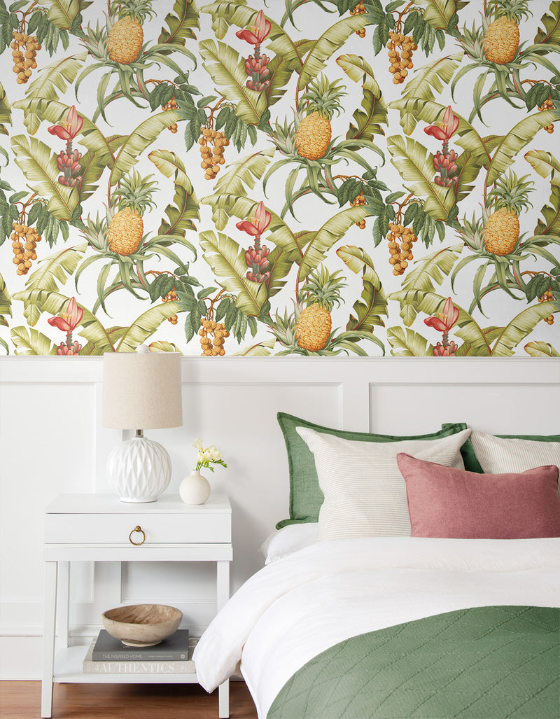 media image for Pineapple Floral Peel-and-Stick Wallpaper in Off-White 254