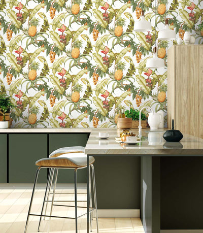product image for Pineapple Floral Peel-and-Stick Wallpaper in Off-White 12