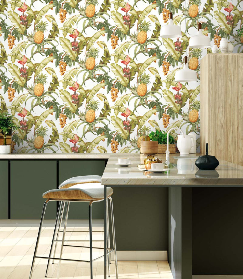 media image for Pineapple Floral Peel-and-Stick Wallpaper in Off-White 270