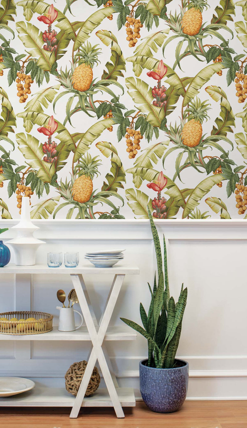 media image for Pineapple Floral Peel-and-Stick Wallpaper in Off-White 242