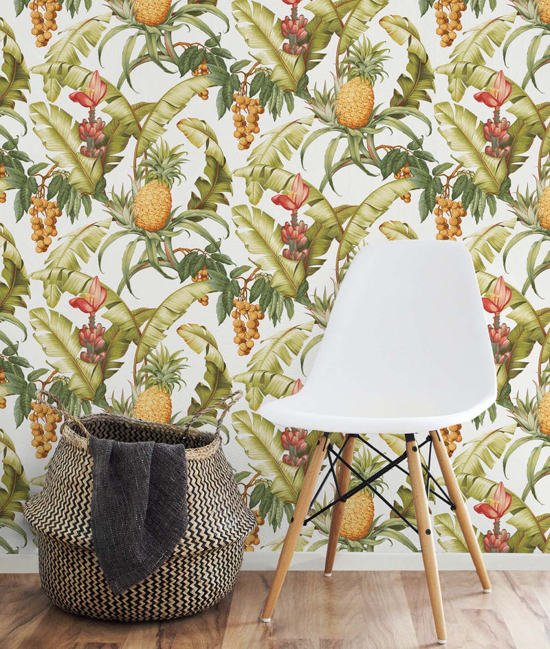 media image for Pineapple Floral Peel-and-Stick Wallpaper in Off-White 210