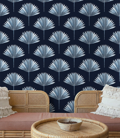 product image for Tropical Fan Palm Peel-and-Stick Wallpaper in Navy Blue 12