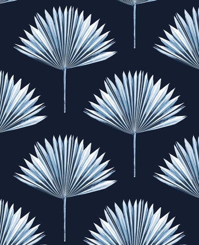 product image for Tropical Fan Palm Peel-and-Stick Wallpaper in Navy Blue 61