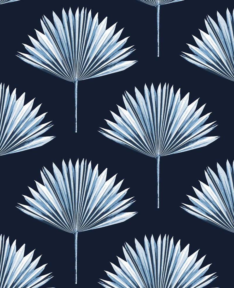 media image for Tropical Fan Palm Peel-and-Stick Wallpaper in Navy Blue 20