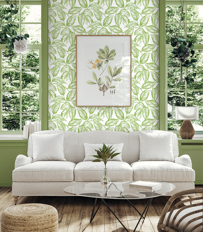 media image for Sketched Leaves Peel-and-Stick Wallpaper in Greenery 232