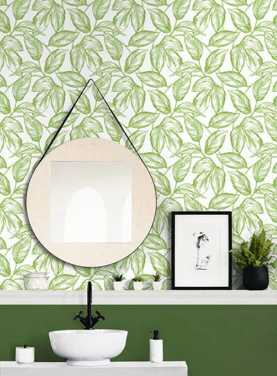 product image for Sketched Leaves Peel-and-Stick Wallpaper in Greenery 94