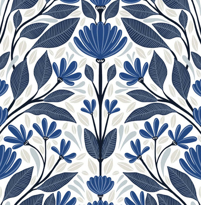 product image for Folk Floral Peel-and-Stick Wallpaper in Blue Sapphire & Pavestone 59