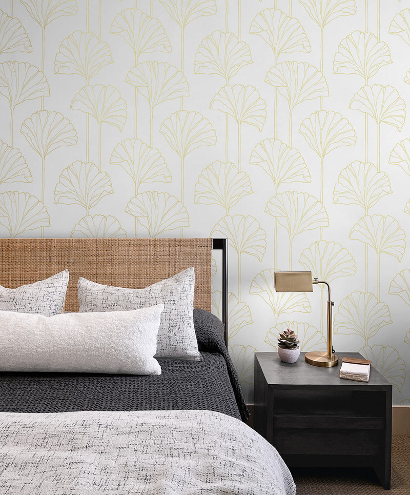 media image for Gingko Leaf Peel-and-Stick Wallpaper in Metallic Gold 22