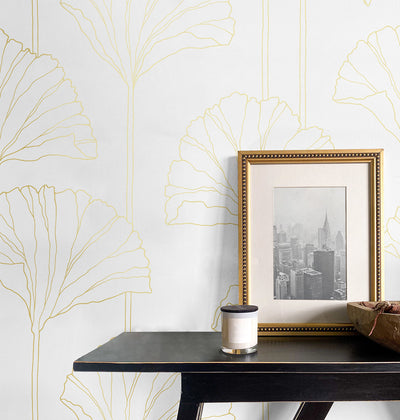product image for Gingko Leaf Peel-and-Stick Wallpaper in Metallic Gold 84