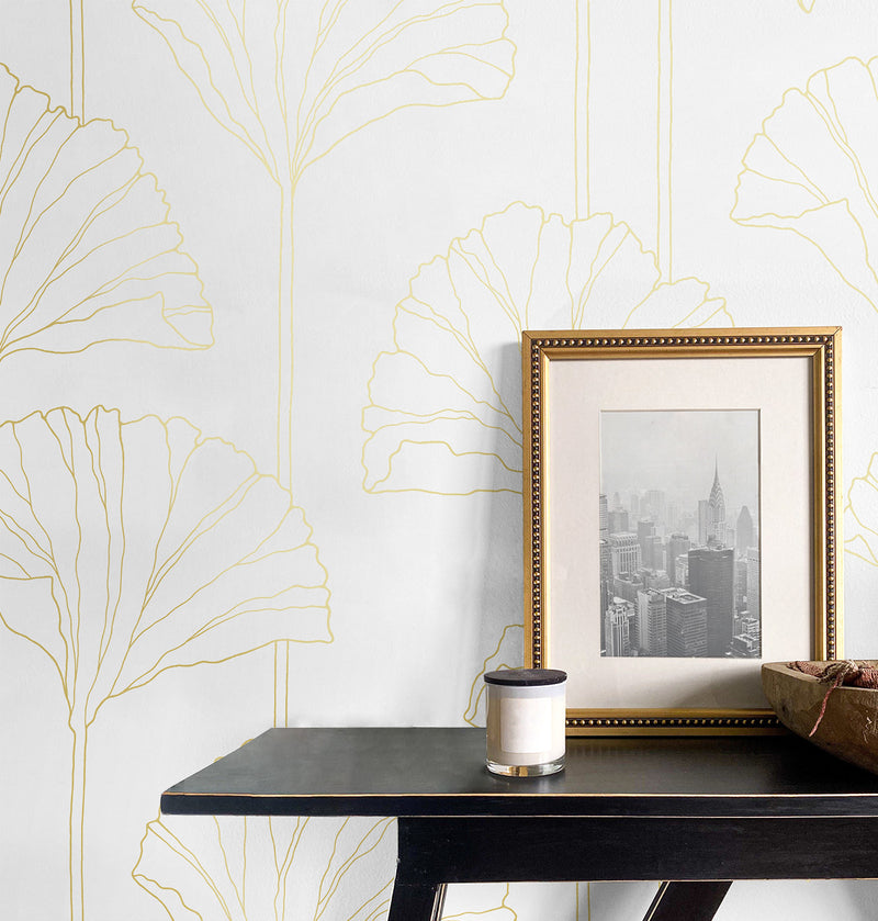 media image for Gingko Leaf Peel-and-Stick Wallpaper in Metallic Gold 28
