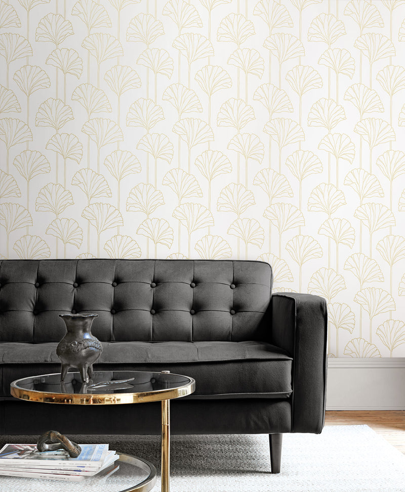 media image for Gingko Leaf Peel-and-Stick Wallpaper in Metallic Gold 20