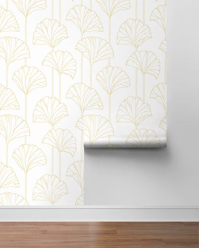product image for Gingko Leaf Peel-and-Stick Wallpaper in Metallic Gold 43
