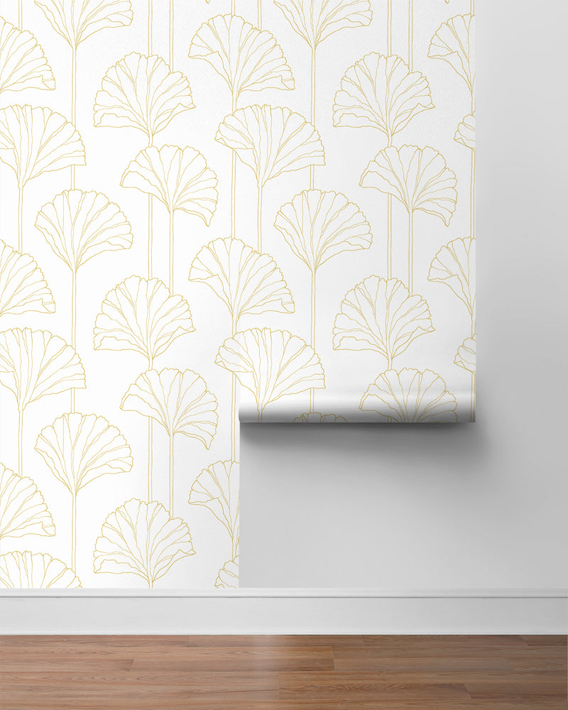 media image for Gingko Leaf Peel-and-Stick Wallpaper in Metallic Gold 299