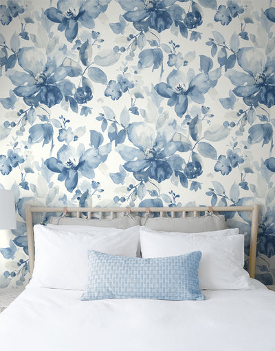 product image for Watercolor Flower Peel-and-Stick Wallpaper in Bluestone 76