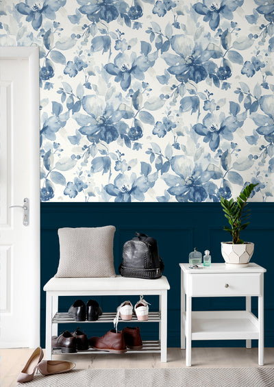 product image for Watercolor Flower Peel-and-Stick Wallpaper in Bluestone 9