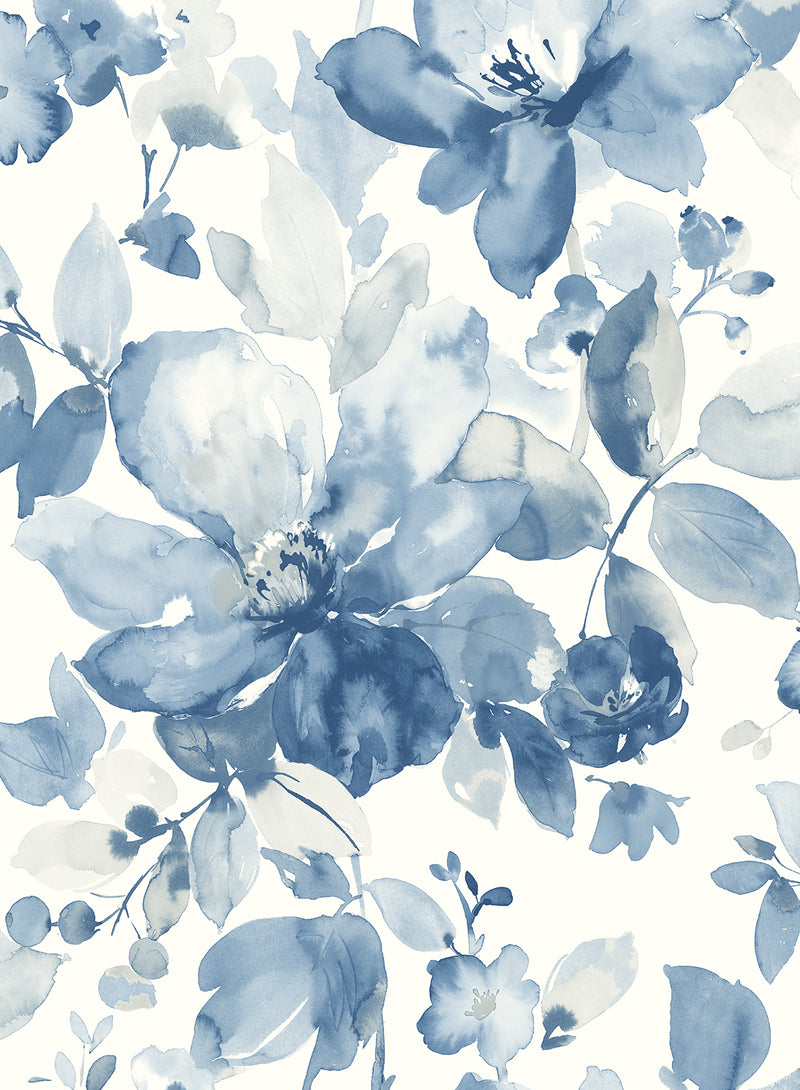 media image for Watercolor Flower Peel-and-Stick Wallpaper in Bluestone 224