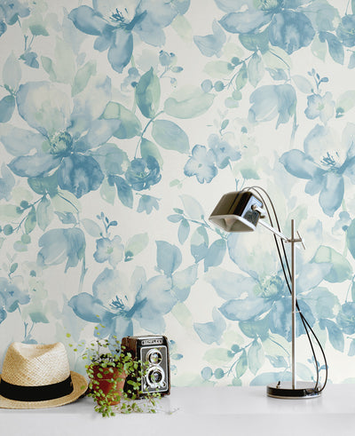 product image for Watercolor Flower Peel-and-Stick Wallpaper in Seaglass 54
