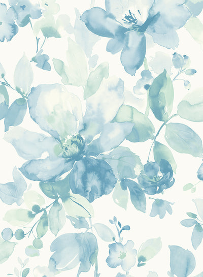 product image for Watercolor Flower Peel-and-Stick Wallpaper in Seaglass 47