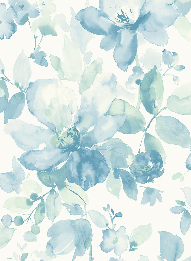 media image for Watercolor Flower Peel-and-Stick Wallpaper in Seaglass 24