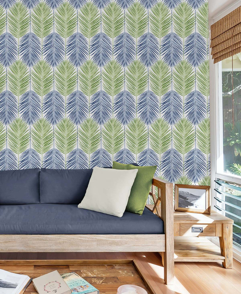 Shop Two Toned Palm PeelandStick Wallpaper in Coastal Blue & Fern